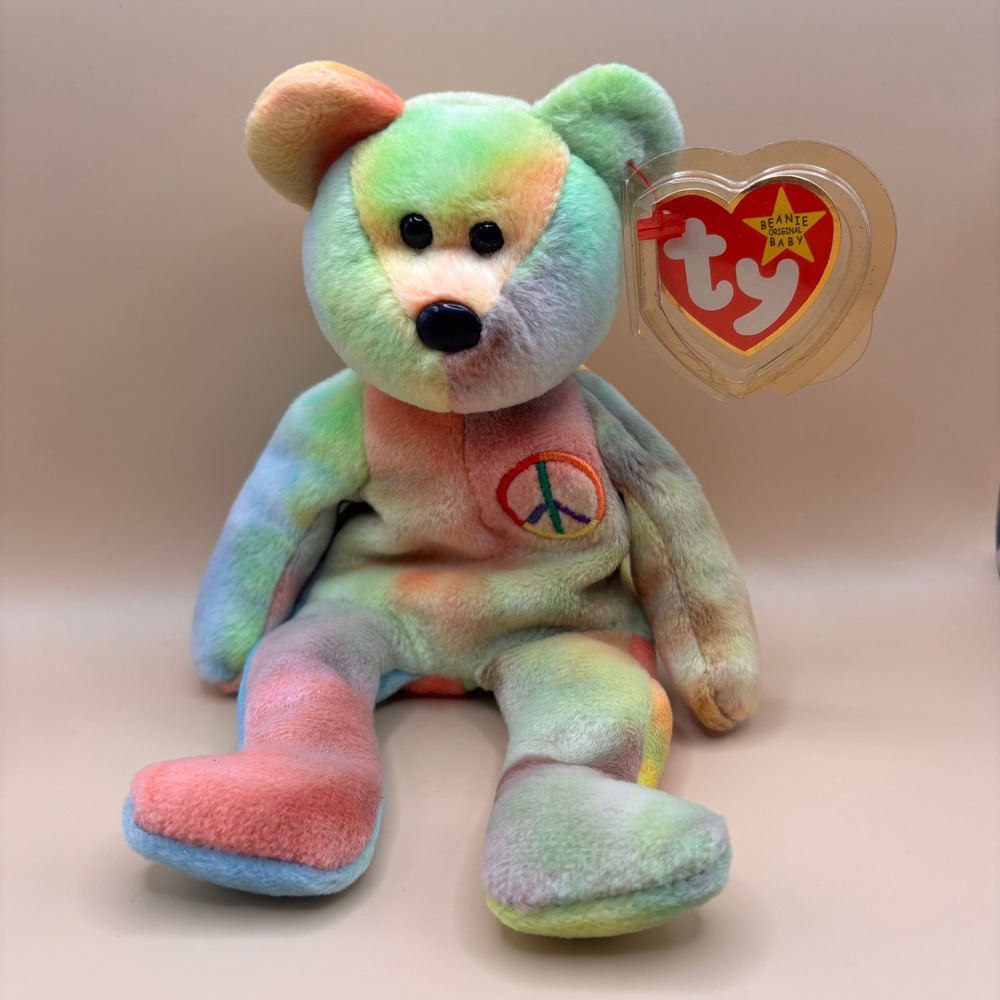 Ty Beanie Baby Peace Bear 1996 Vintage Tie Dye Rainbow Plush with Tags